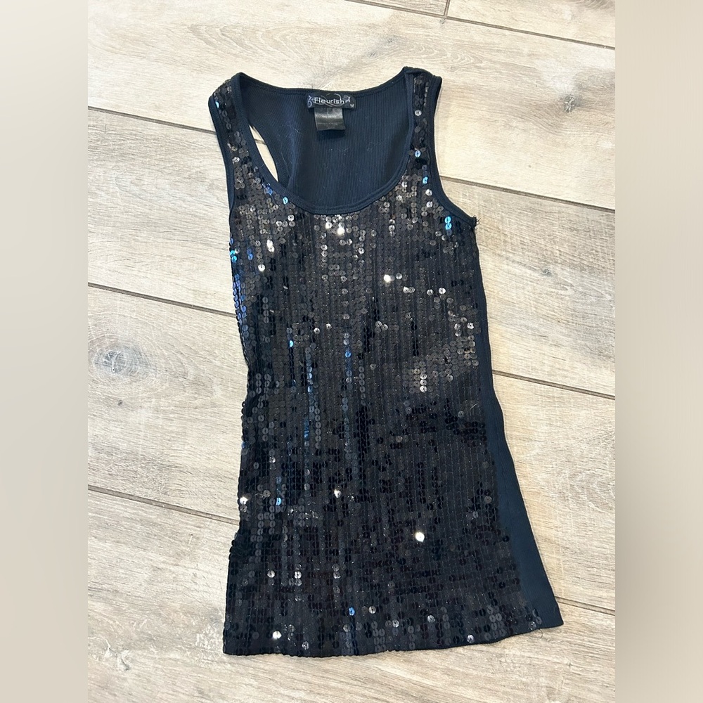 Women’s Black Sequined tank top.  Size L 100% Cotton
